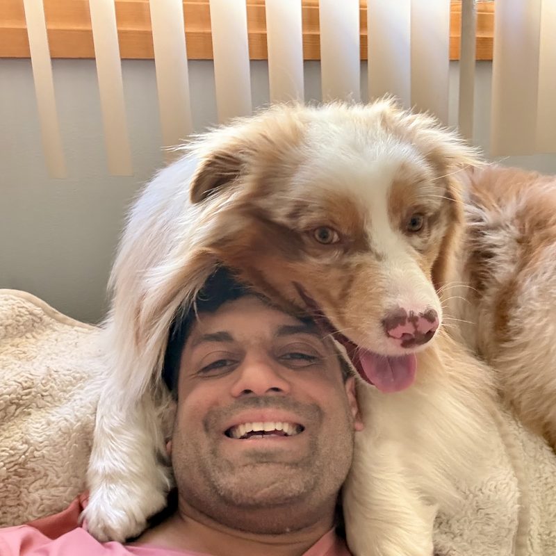 Leny with Kai the red merle Australian Shepherd