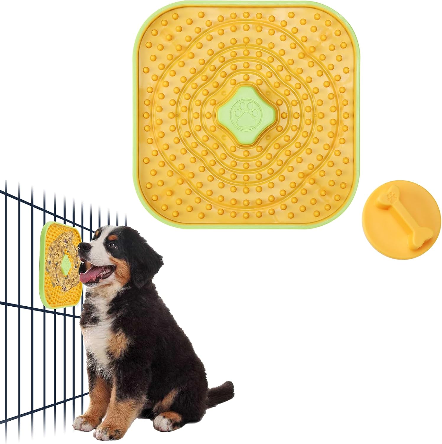 Avont orange square lick mat — product still, listing dog is not Kai