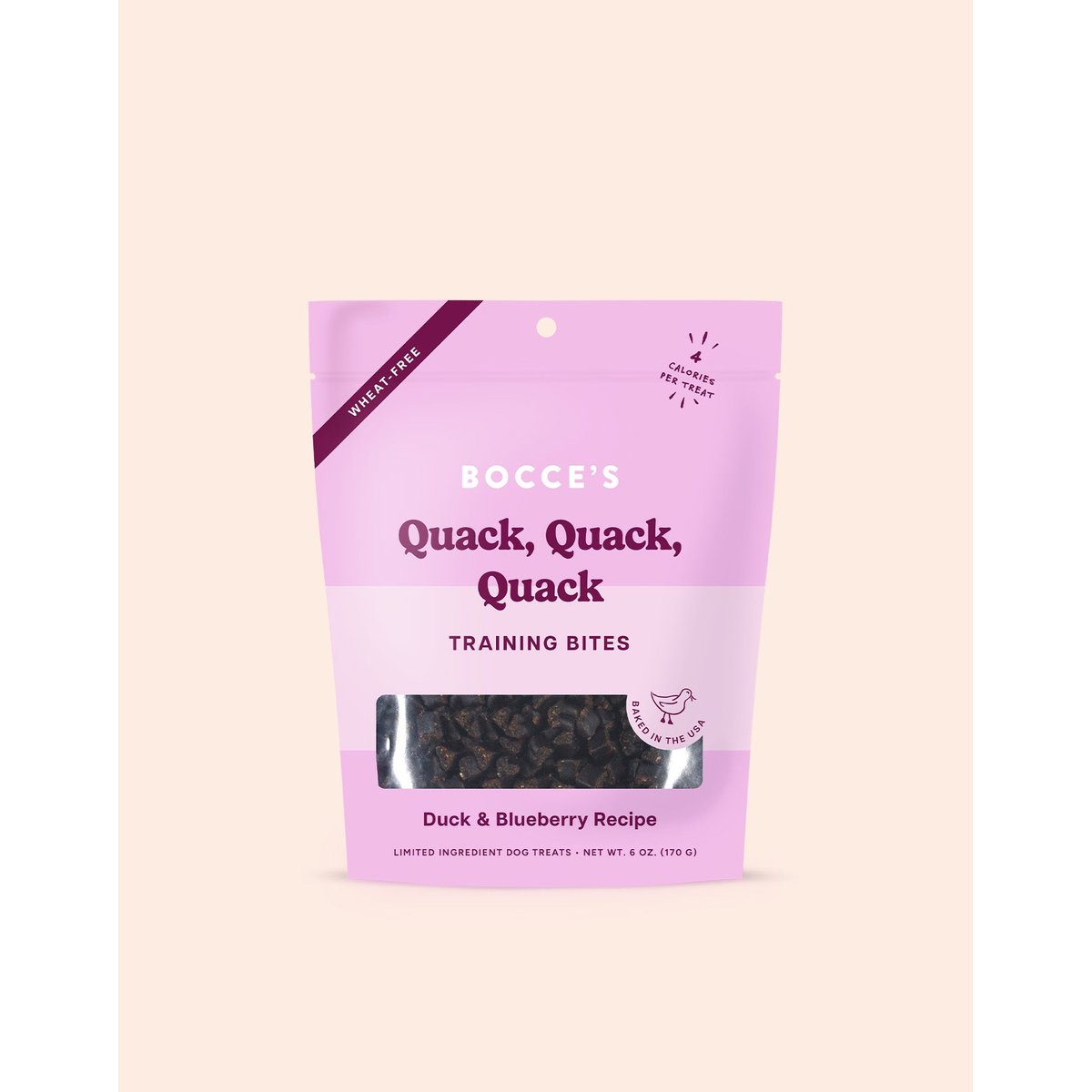Bocce’s Bakery Quack, Quack, Quack duck and blueberry training bites bag