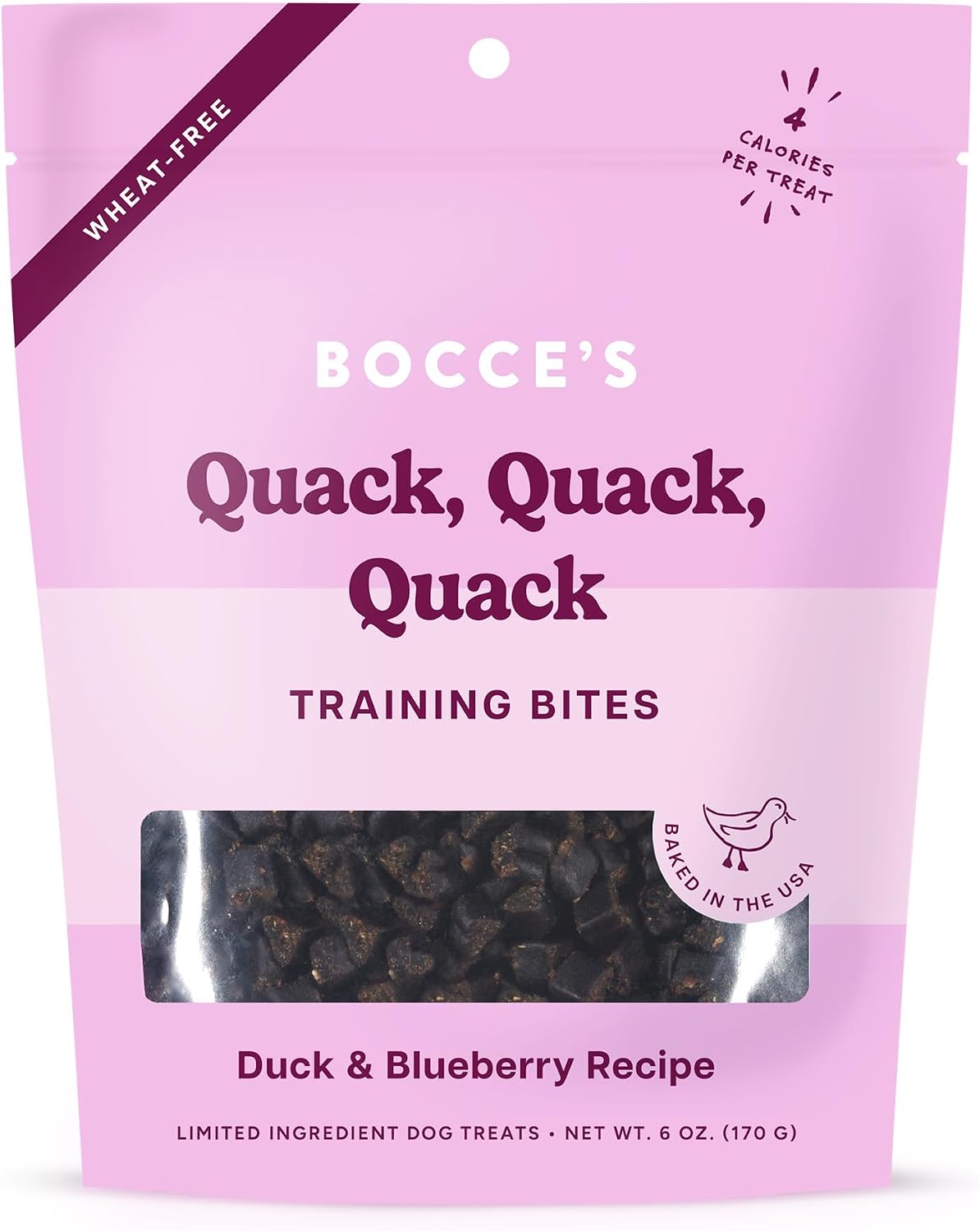 Bocce’s Quack Quack Quack training bites — bag still, not Kai