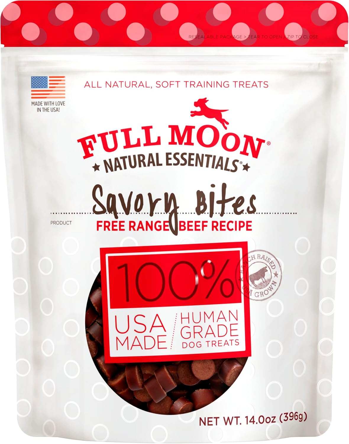 Full Moon Essential Beef training bites — bag still, not Kai