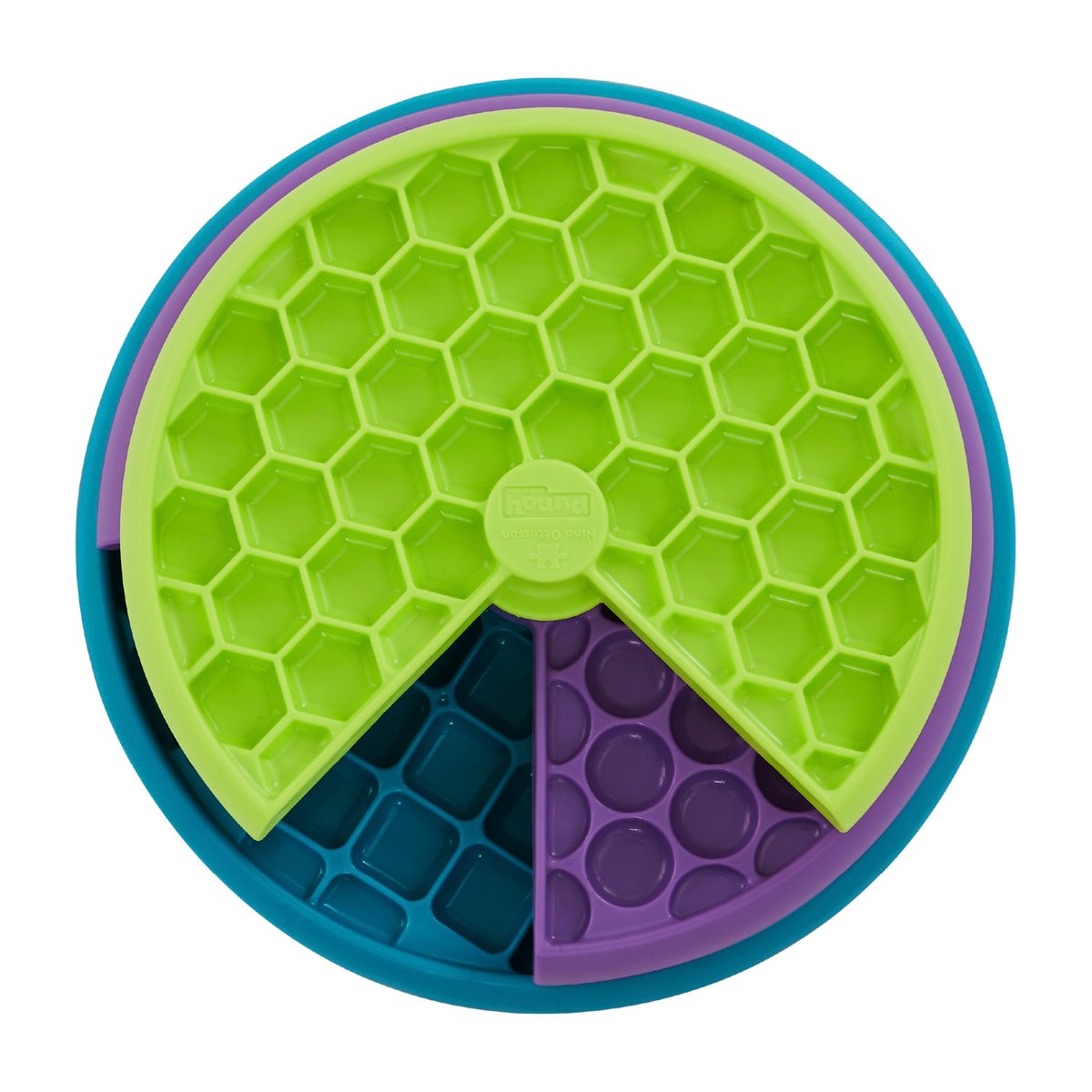 Outward Hound Lickin’ Layers puzzle in green, purple and teal