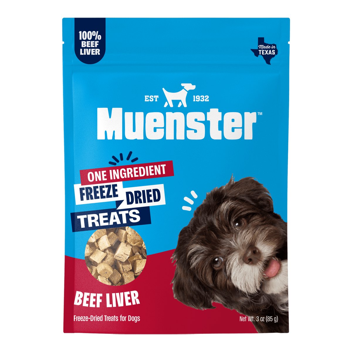 Muenster freeze dried beef liver dog treats bag